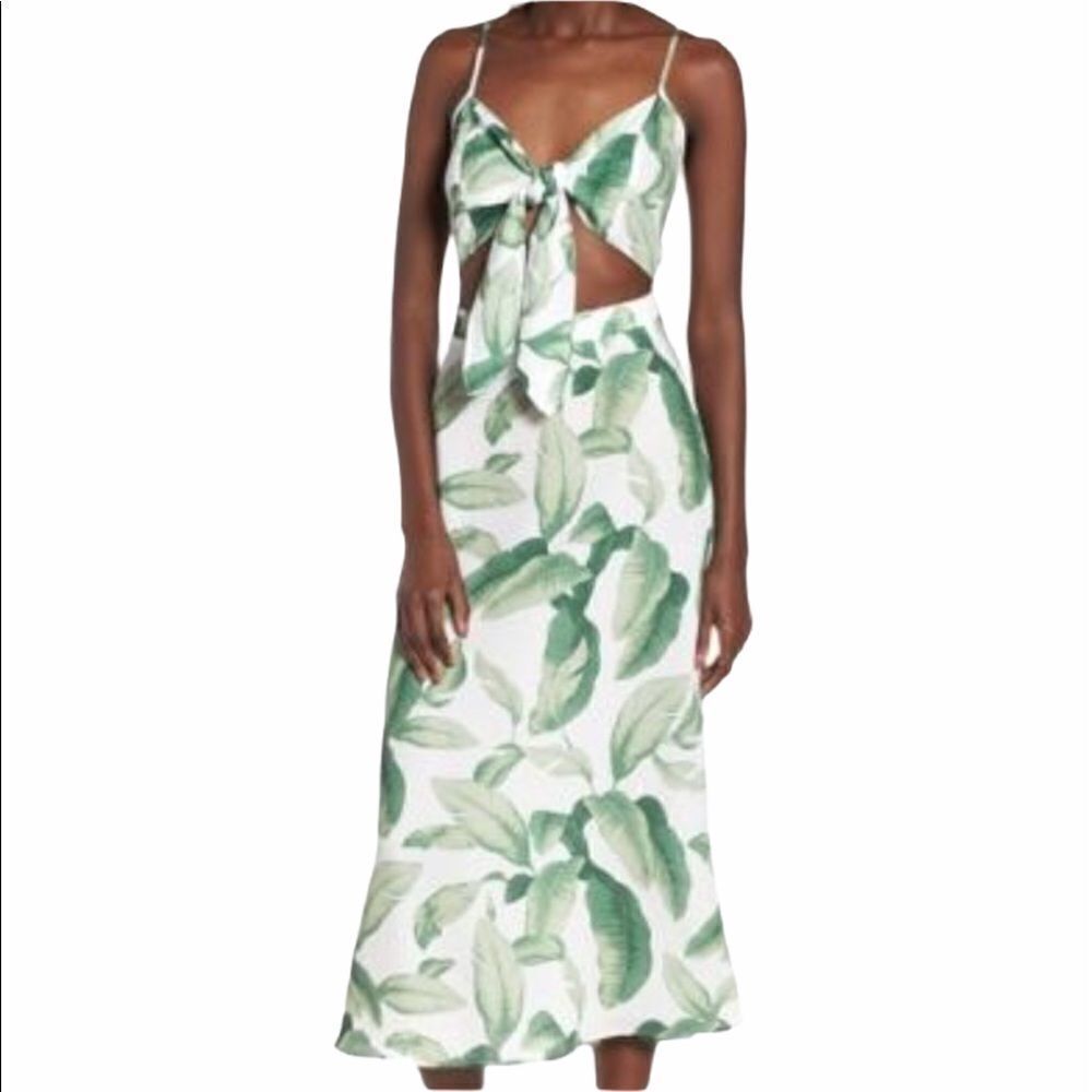 Show Me Your MuMu Green Floral Moby Front Tie Midi Dress Size X-Small